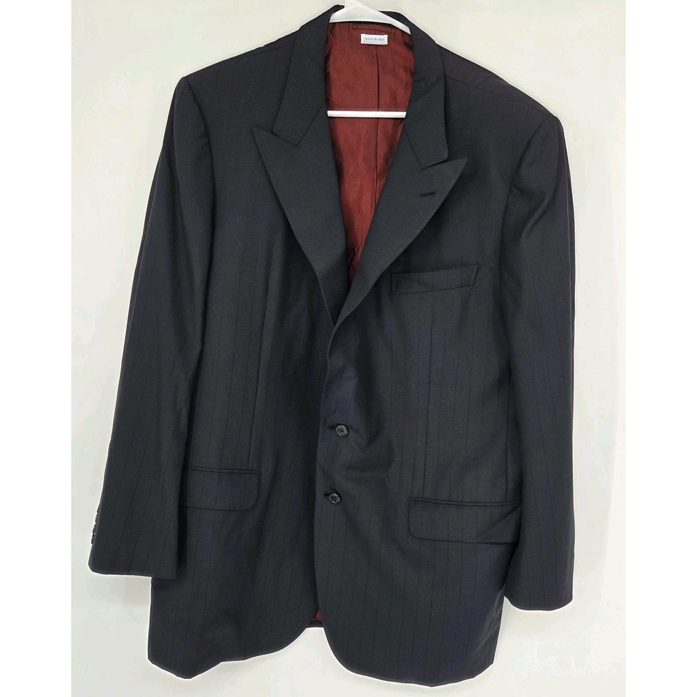 Vintage Brioni For Cavato Mens Suit Jacket 48L Navy Blue Stripe Made In Italy